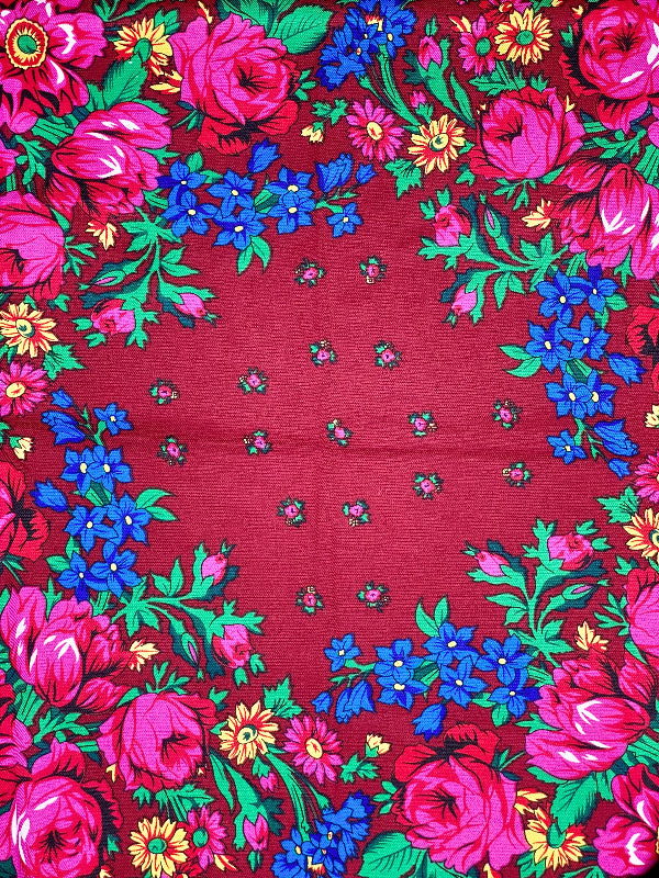 floral pattern with burgundy background