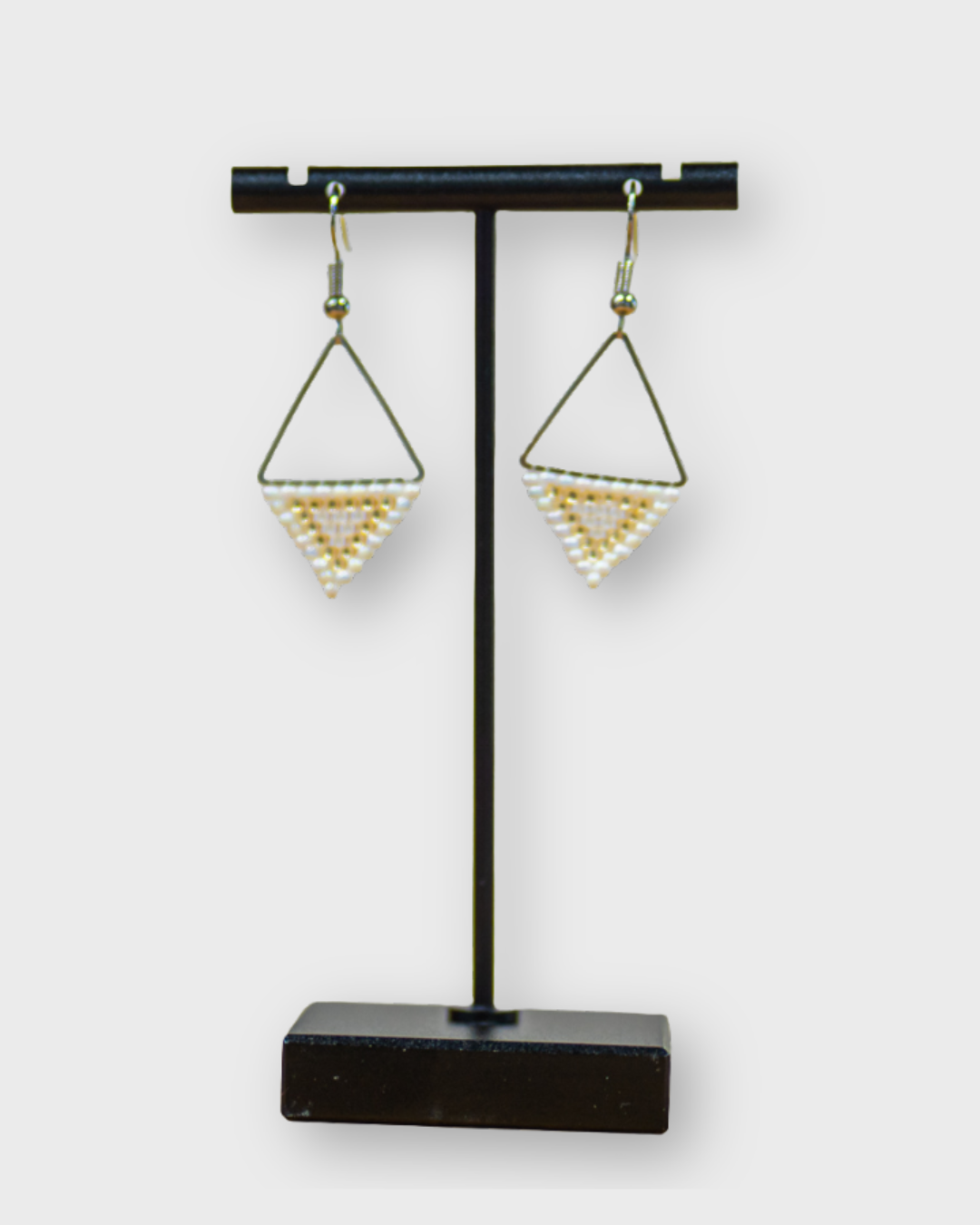 KJ - White and Gold Triangle Earrings