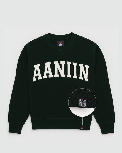 Every conversation starts with aaniin in this best selling Green sweatshirt with &
