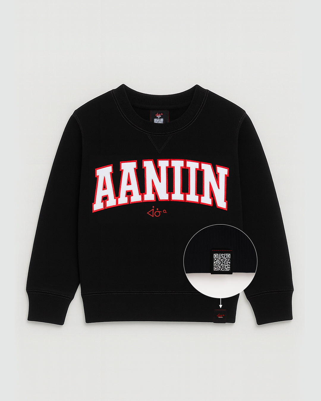 Every conversation starts with aaniin in this best selling YOUTH black sweatshirt with &