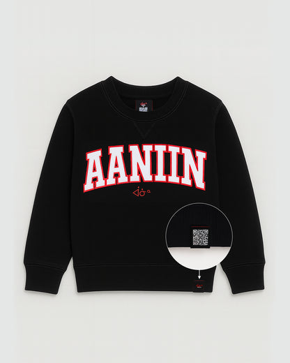 Every conversation starts with aaniin in this best selling YOUTH black sweatshirt with &