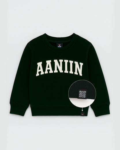 Every conversation starts with aaniin in this best selling YOUTH green sweatshirt with &