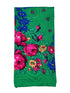 Floral patterned fabric on a green background